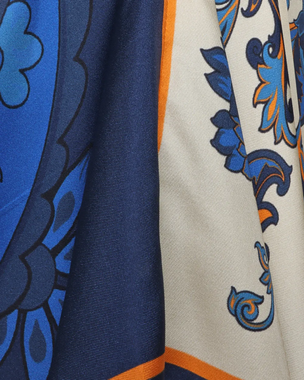 Blue Printed Foulard Poncho