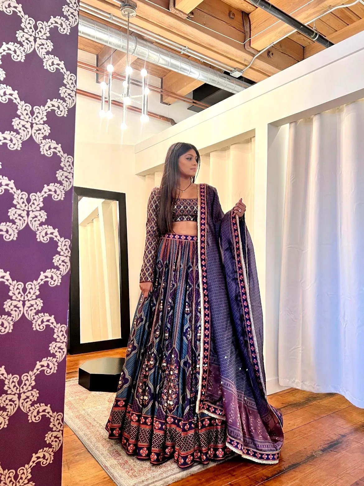 BLUE PURPLE DIGITAL PRINT LEHENGA SET - Ready To Ship