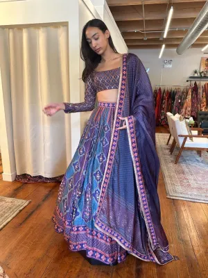 BLUE PURPLE DIGITAL PRINT LEHENGA SET - Ready To Ship
