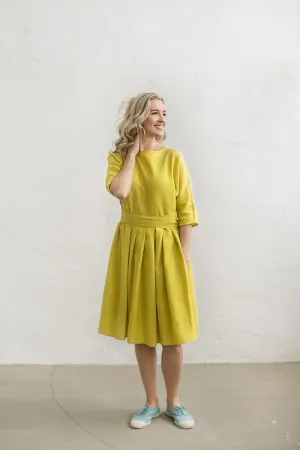 Boat-Neck Loose Kimono Linen Dress