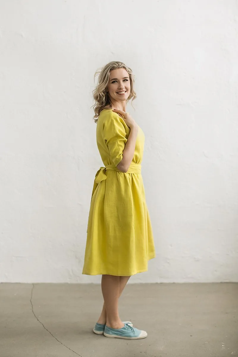 Boat-Neck Loose Kimono Linen Dress