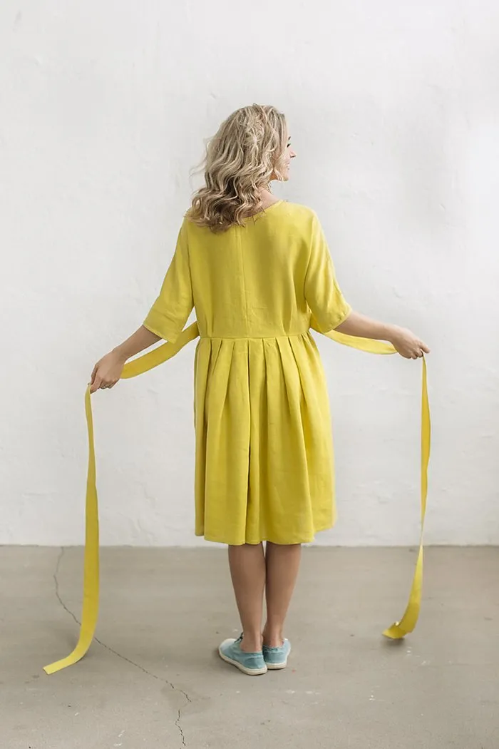 Boat-Neck Loose Kimono Linen Dress