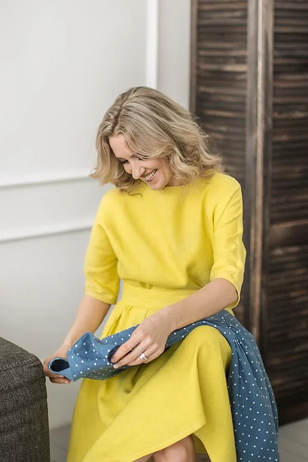 Boat-Neck Loose Kimono Linen Dress