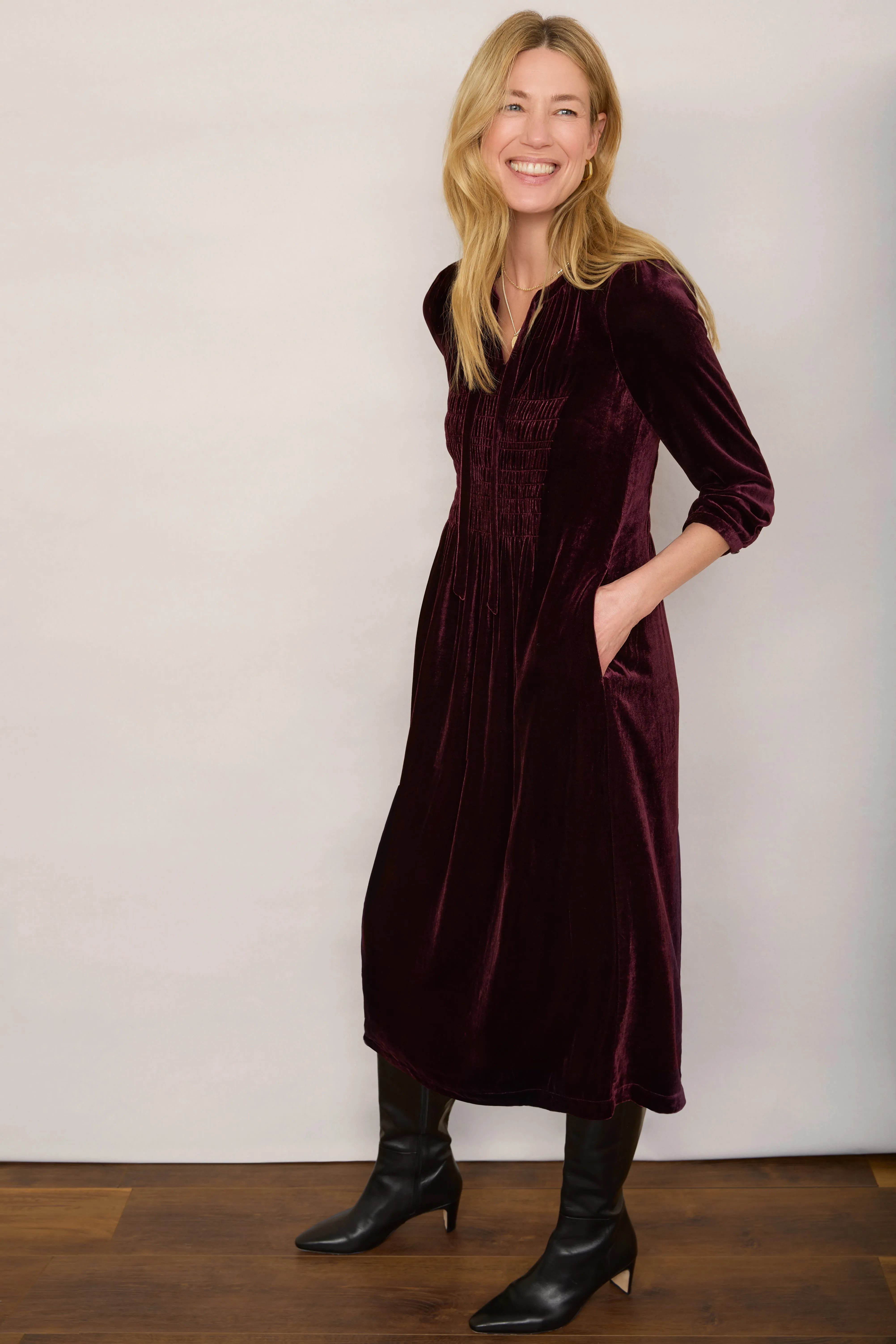 Bree Silk Blend Velvet Dress - Plum