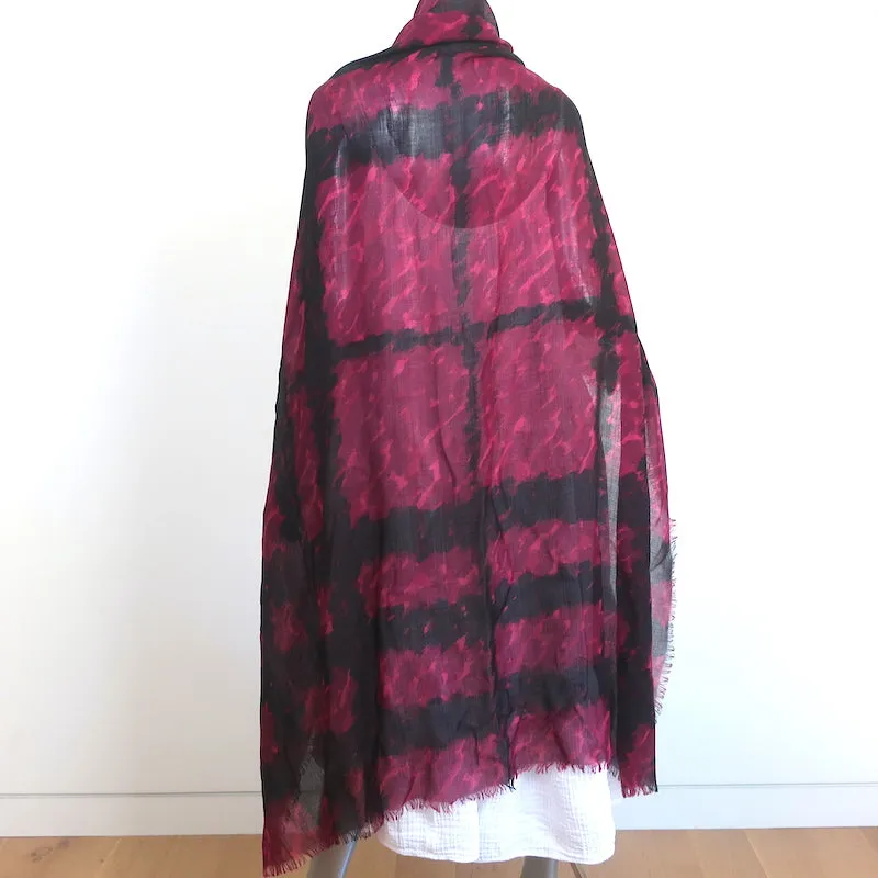 Burberry Oversize Check Gauze Shawl Scarf Magenta/Black