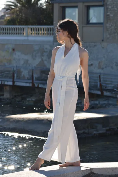 Camille Linen Blend Jumpsuit in Almond