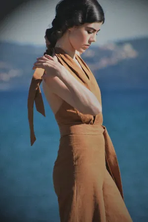 Camille Linen Blend Jumpsuit in Almond