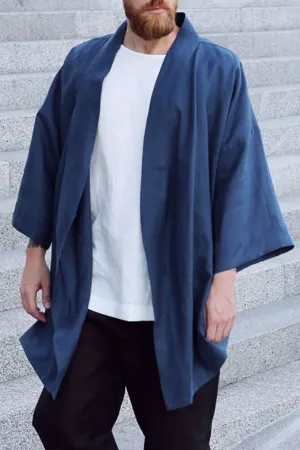Casual Linen Blue Loose Linen Trench Coat