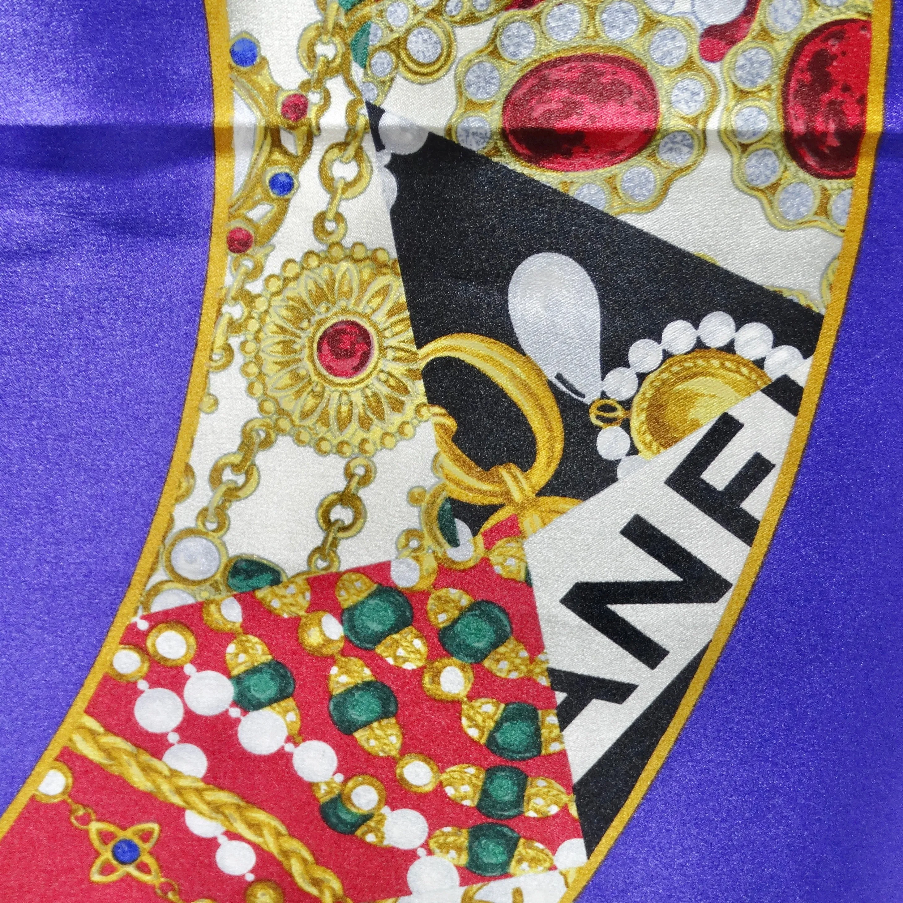 Chanel 1990s Purple Logo Printed Silk Scarf