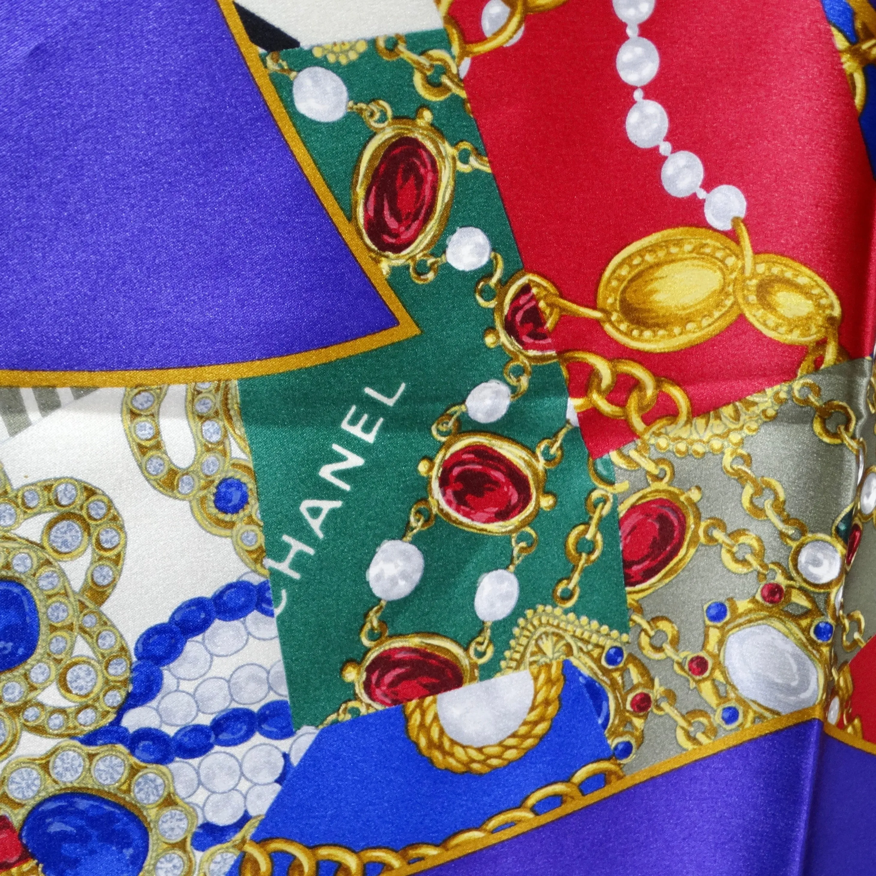 Chanel 1990s Purple Logo Printed Silk Scarf