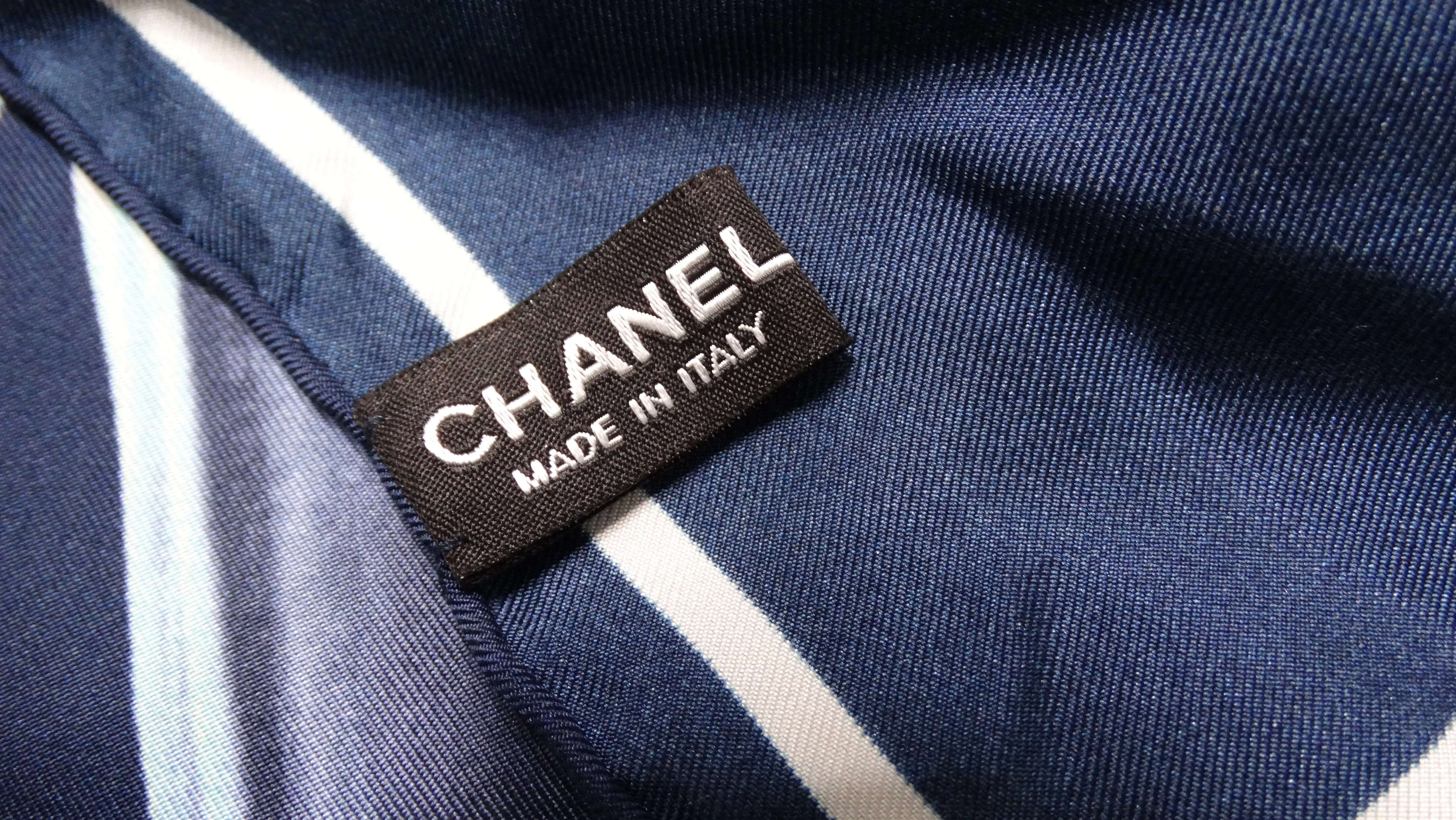 Chanel "Flight Now Boarding" Bleu Marine & Blanc X-Ray Print Silk Scarf