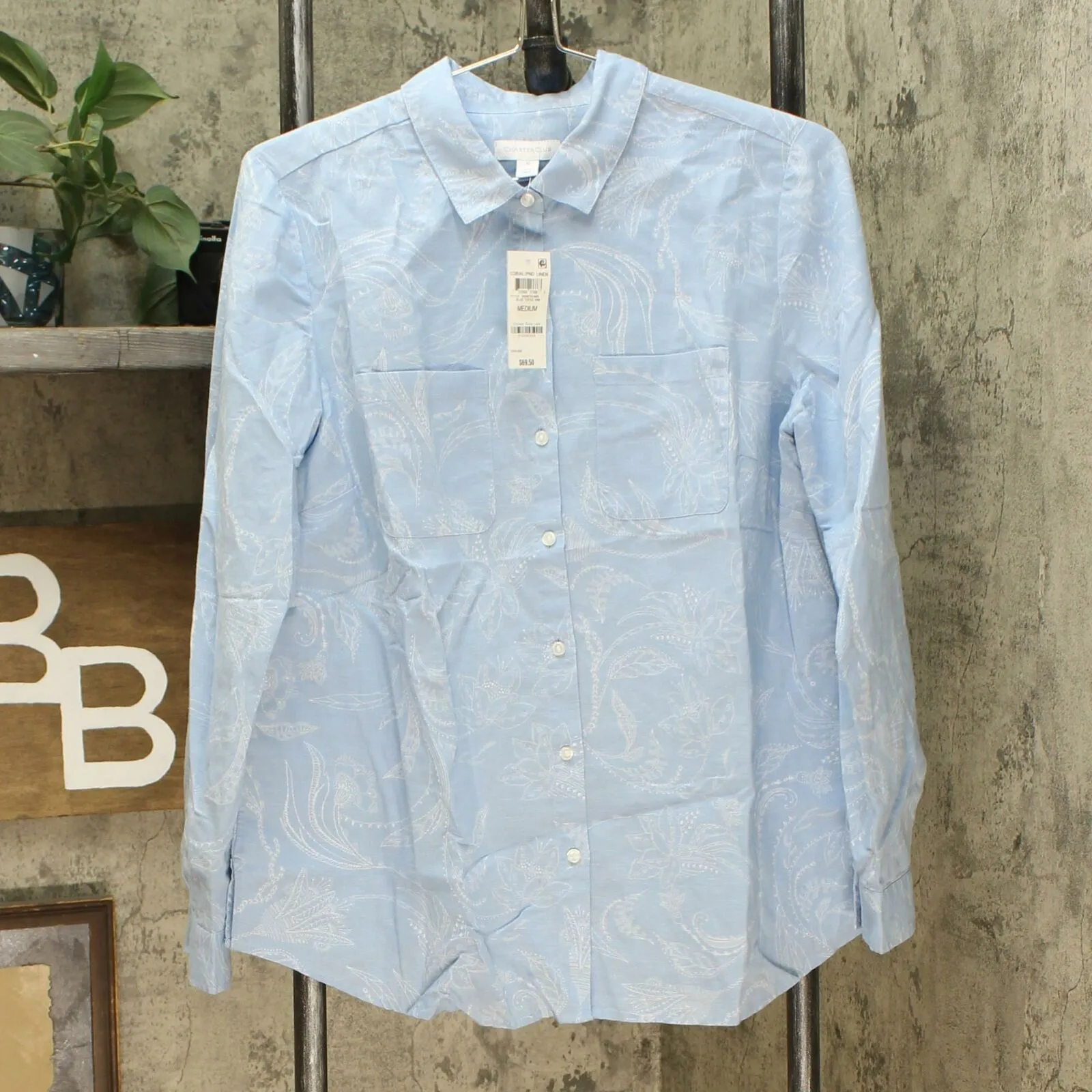 Charter Club Women's Artful Paisleys Printed Linen Blend Shirt