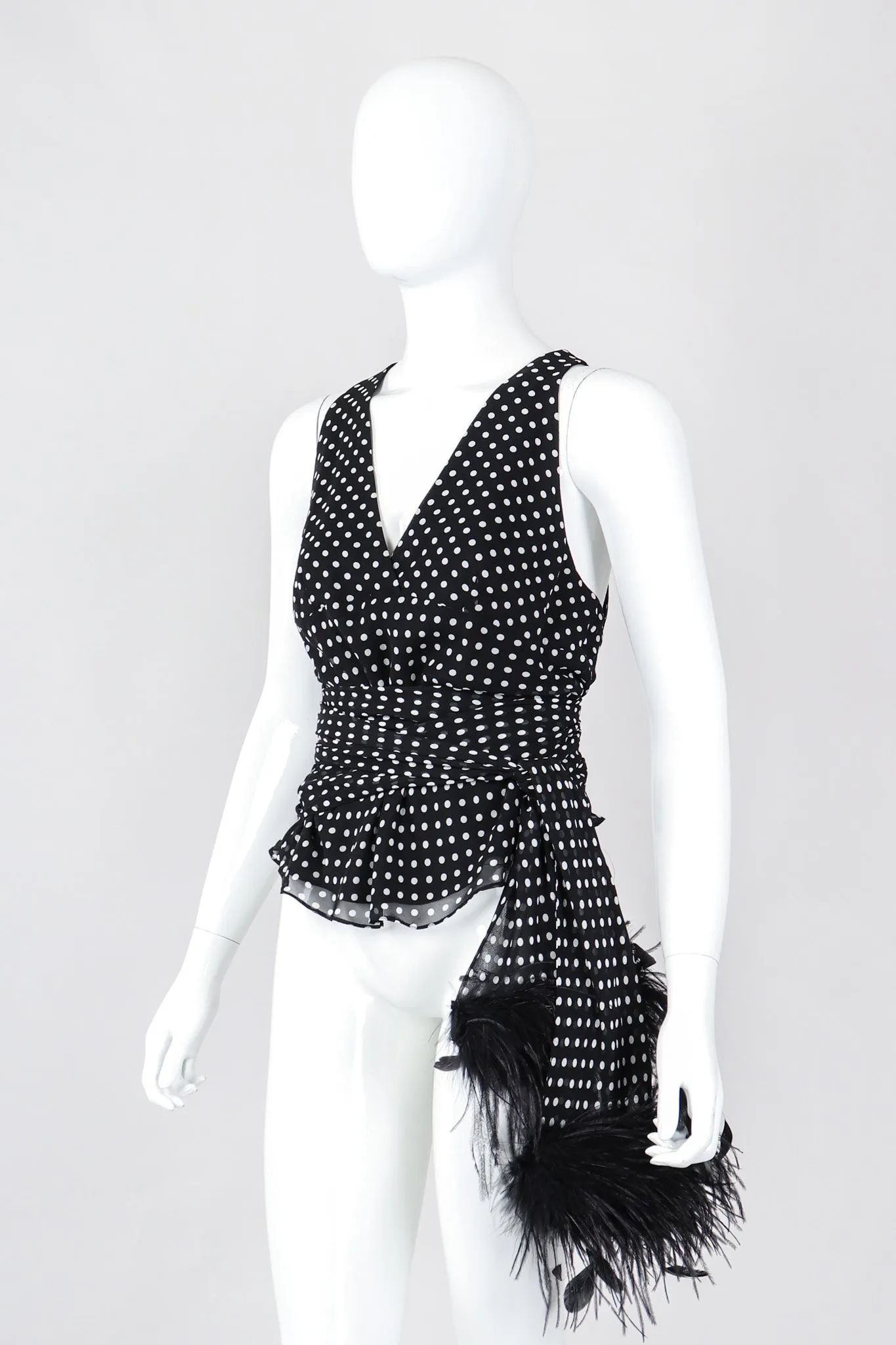 Chiffon Dot Feather Tie Top