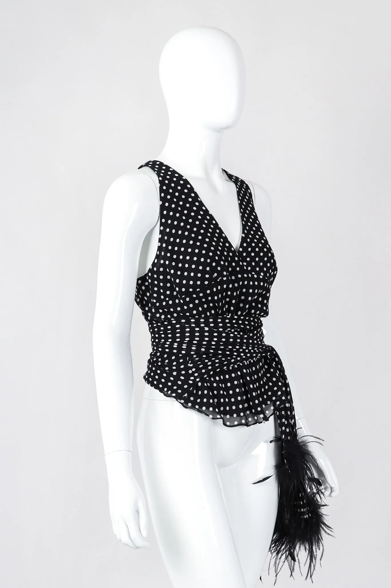 Chiffon Dot Feather Tie Top