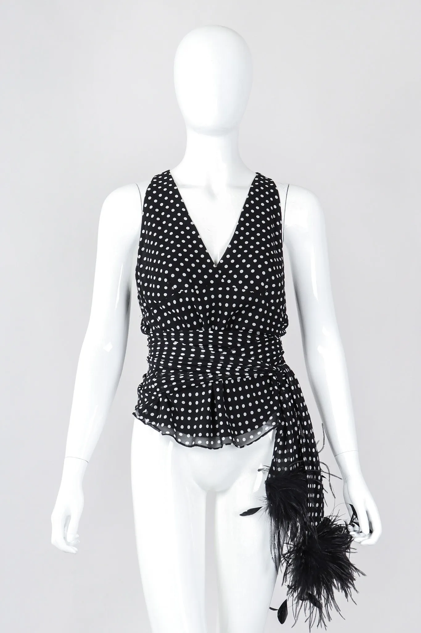 Chiffon Dot Feather Tie Top