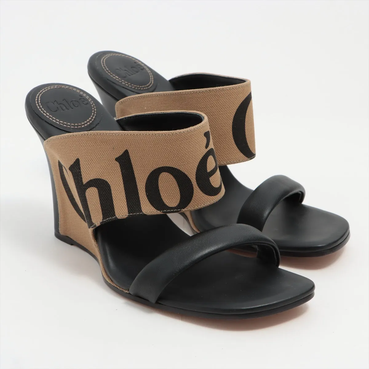 Chloe Verena Canvas  Leather Wedge Sandal
