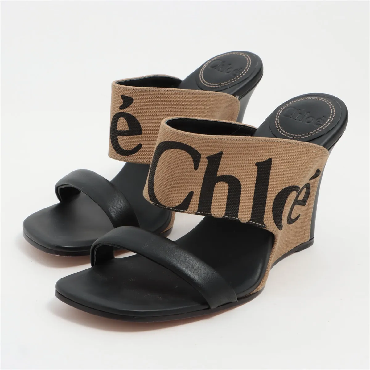 Chloe Verena Canvas  Leather Wedge Sandal