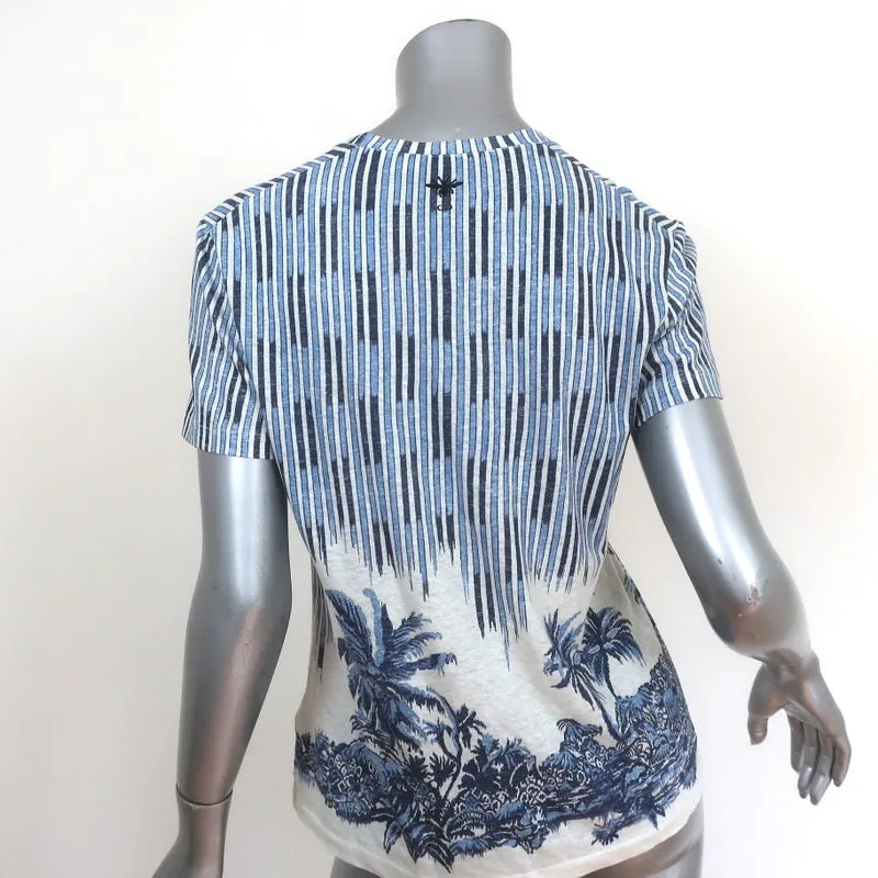 Christian Dior Palm Trees T-Shirt Blue/White Size Extra Small Short Sleeve Top