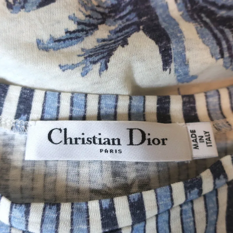 Christian Dior Palm Trees T-Shirt Blue/White Size Extra Small Short Sleeve Top