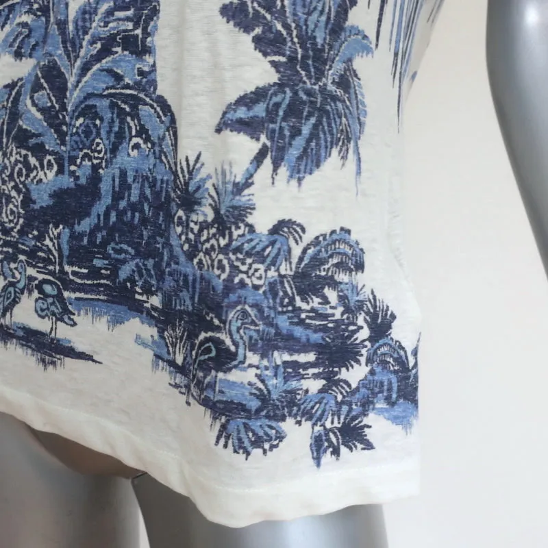 Christian Dior Palm Trees T-Shirt Blue/White Size Extra Small Short Sleeve Top