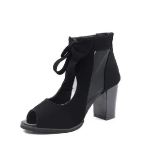 Chunky Heel Summer Sandals for Women – Open Toe Lace-Up Platform Design with Zipper & All-Day Comfort