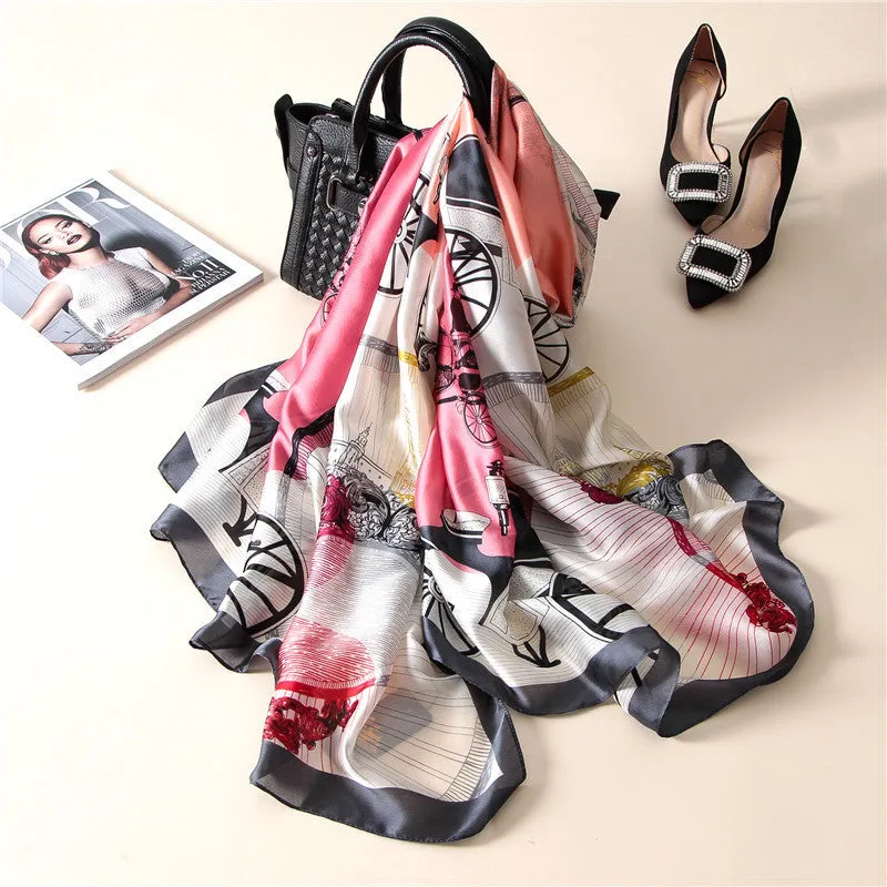 Colorful Print Silk Scarf Silky Shawl Wrap for Women Ladies Girls 90x180