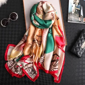 Colorful Print Silk Scarf Silky Shawl Wrap for Women Ladies Girls 90x180