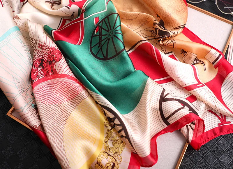 Colorful Print Silk Scarf Silky Shawl Wrap for Women Ladies Girls 90x180