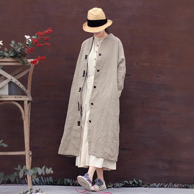 Cotton and linen women's clothing original loose rain and dew linen V-neck placket contrasting color single-breasted buckle silhouette loose jacket 90120