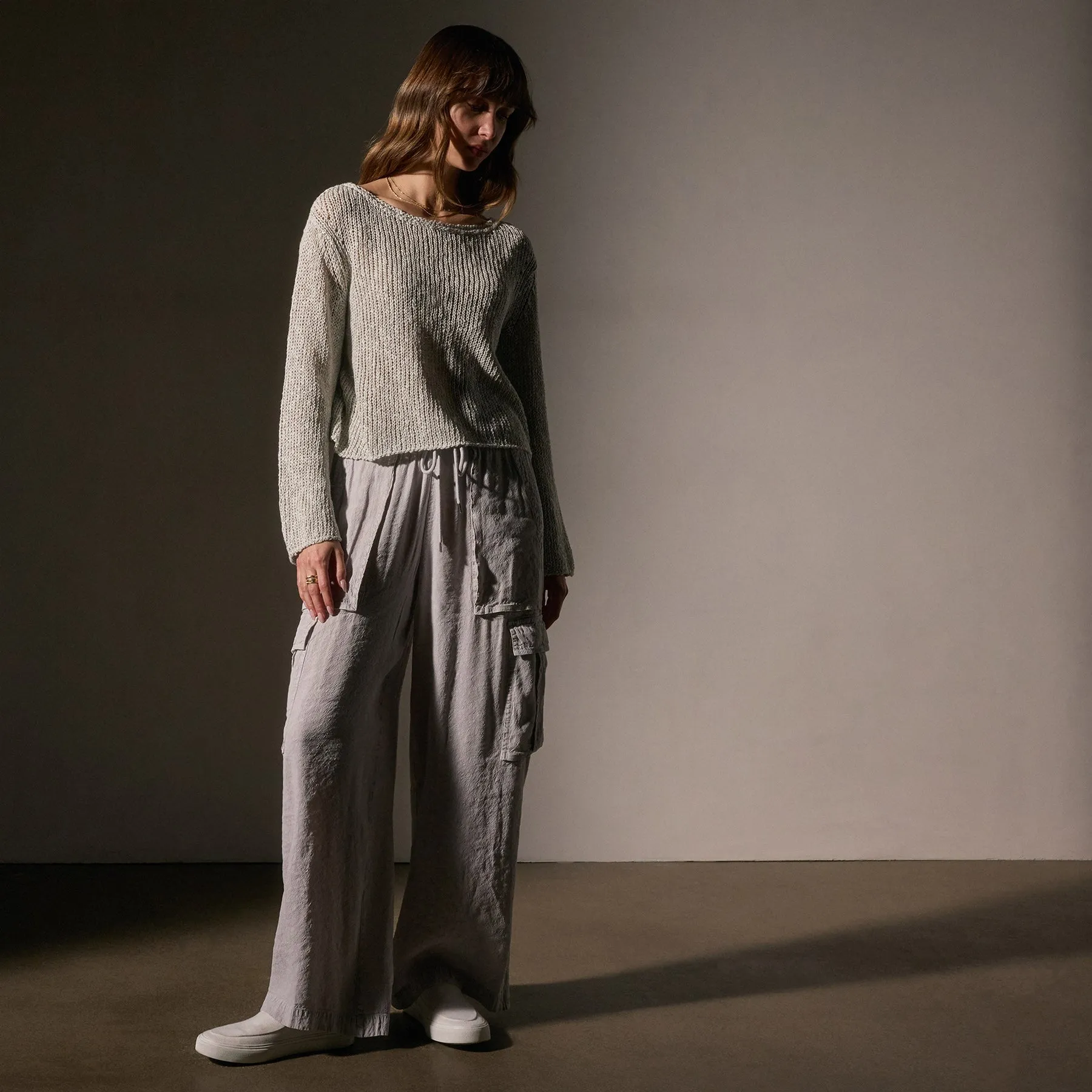Cotton Linen Open Knit Pullover - Foam