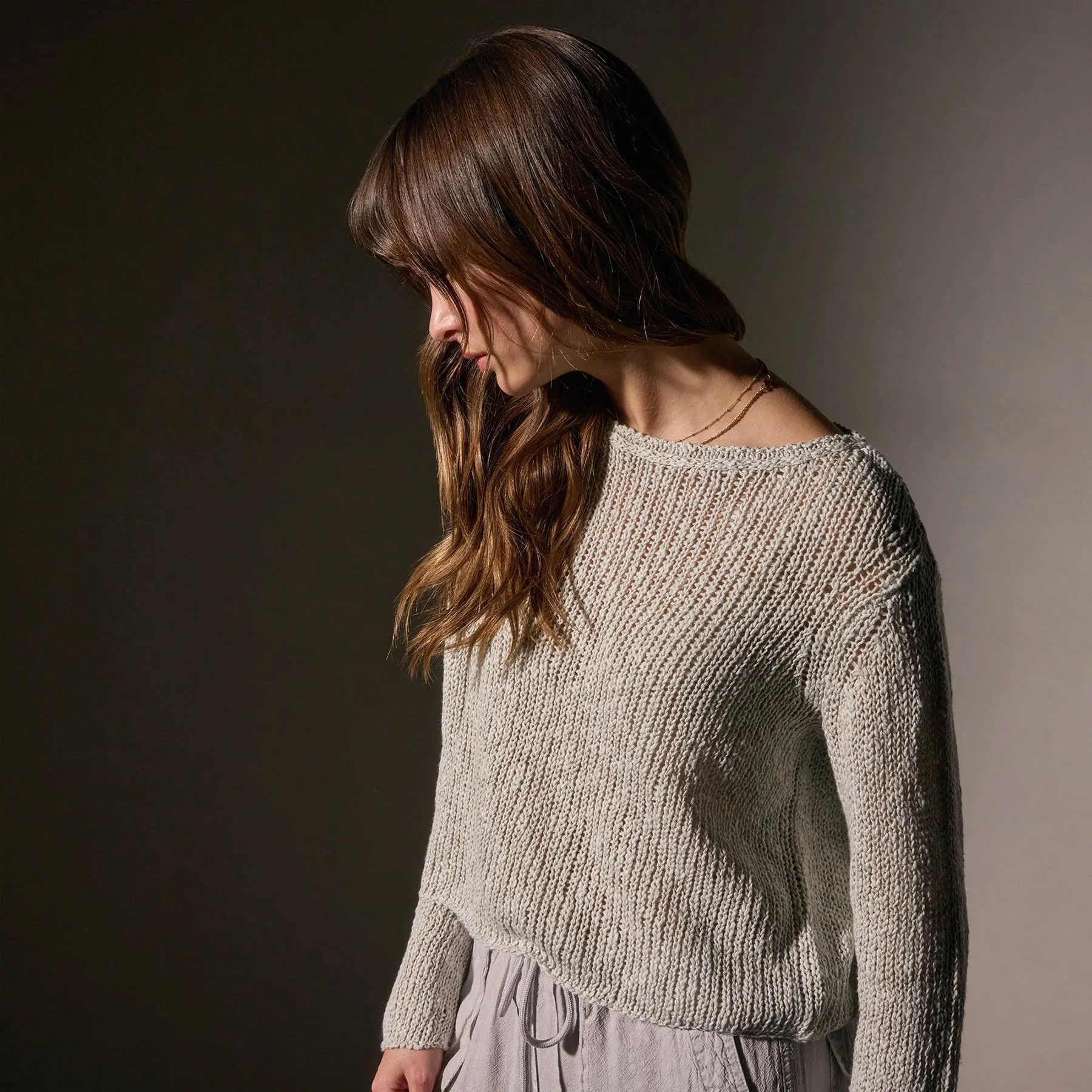 Cotton Linen Open Knit Pullover - Foam