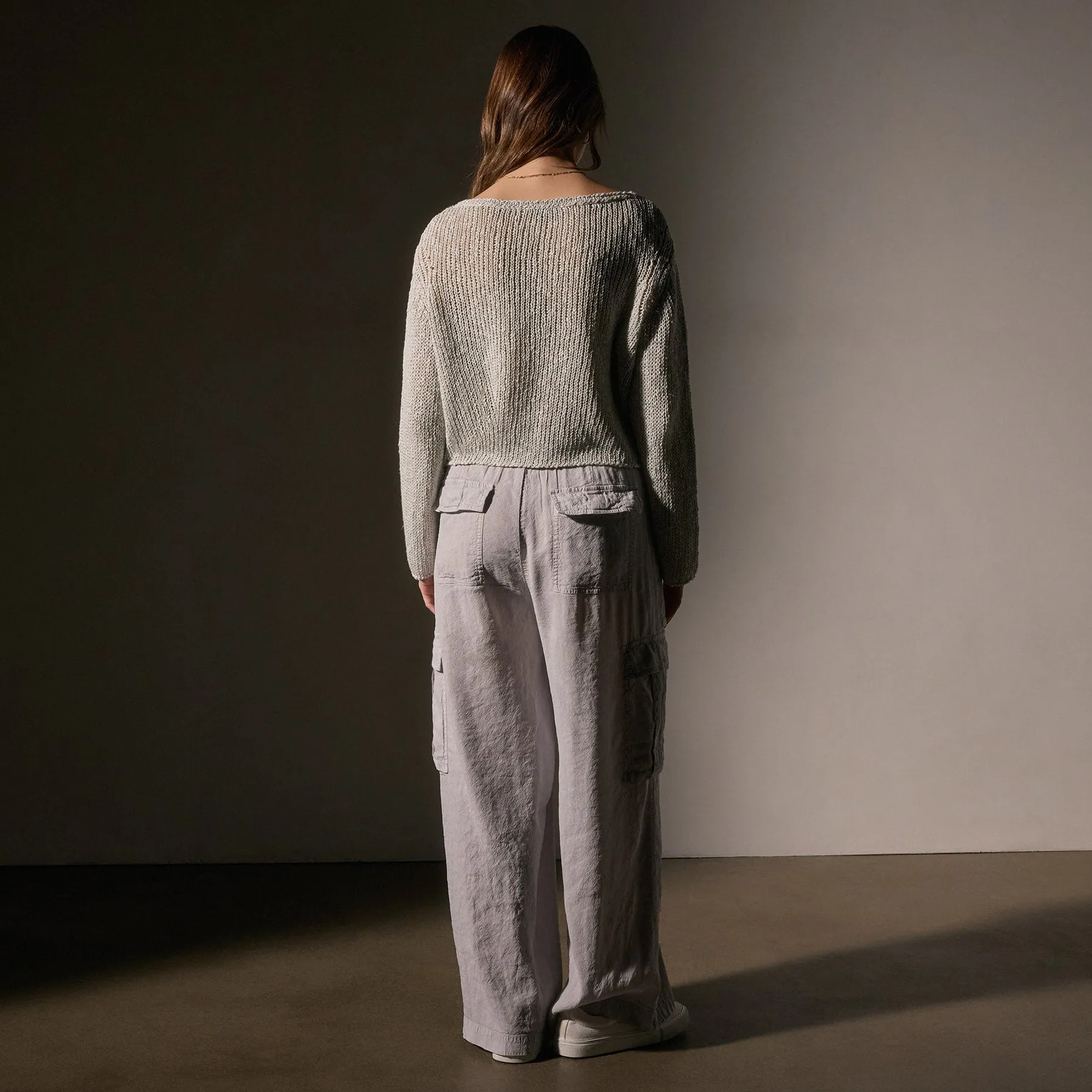 Cotton Linen Open Knit Pullover - Foam