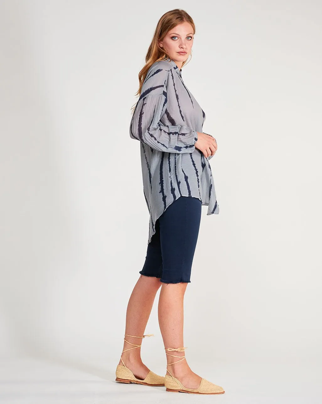 Cotton Silk Blend Button-Up Shirt
