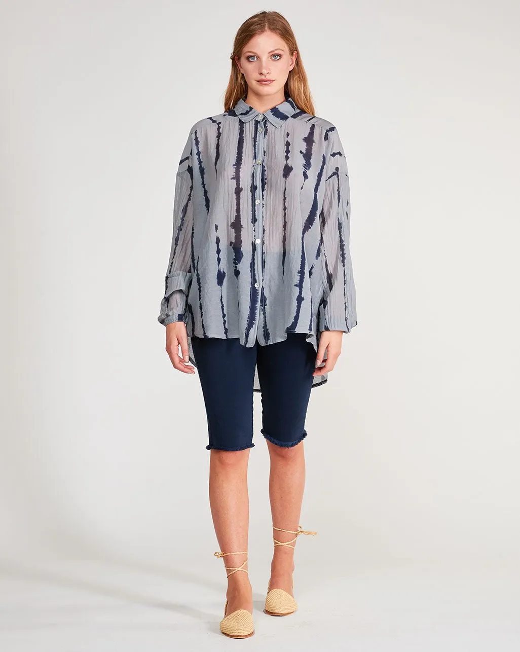 Cotton Silk Blend Button-Up Shirt