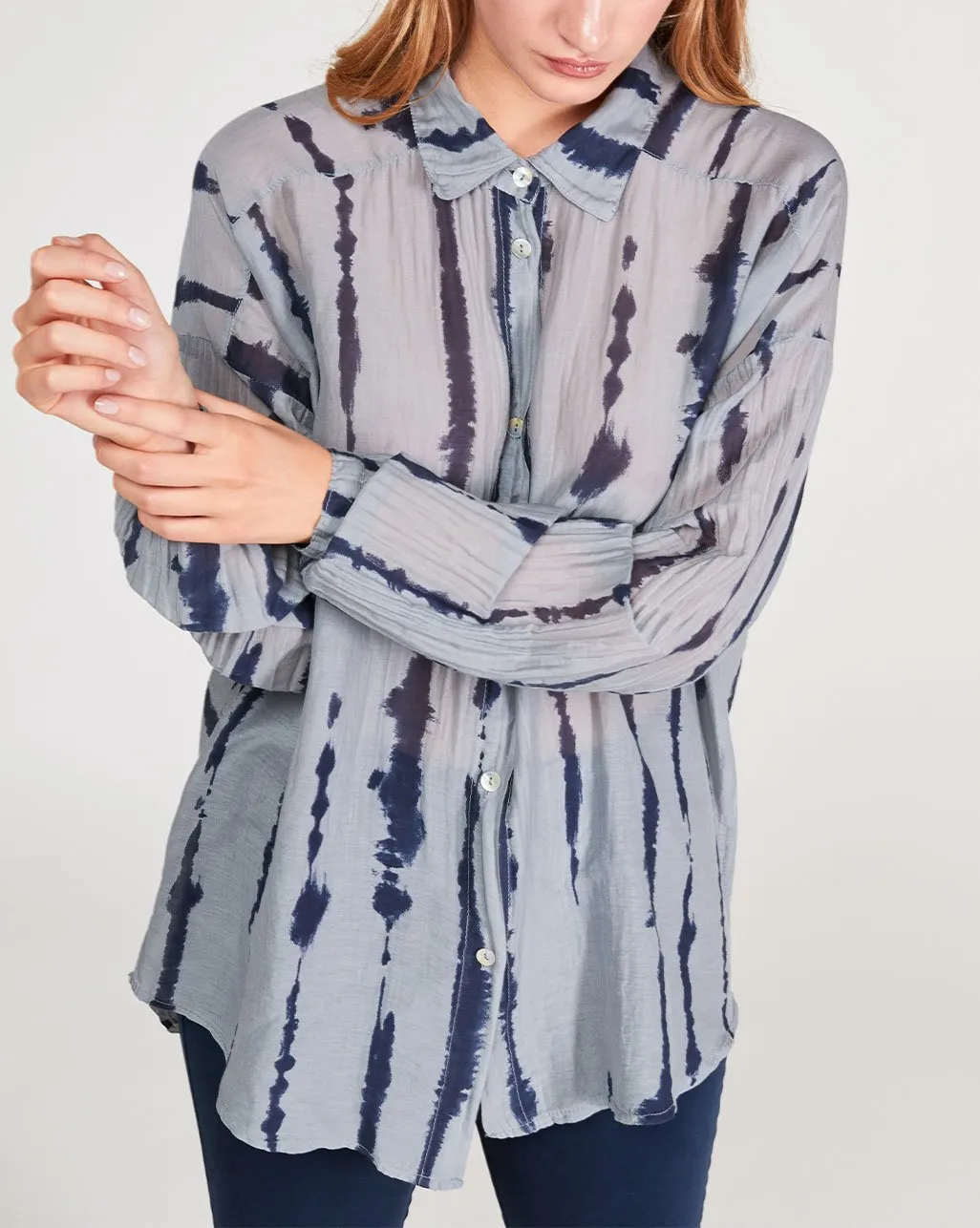 Cotton Silk Blend Button-Up Shirt