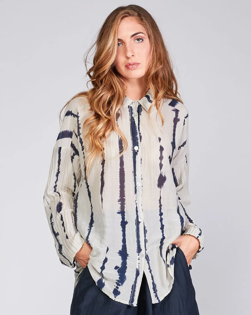 Cotton Silk Blend Button-Up Shirt