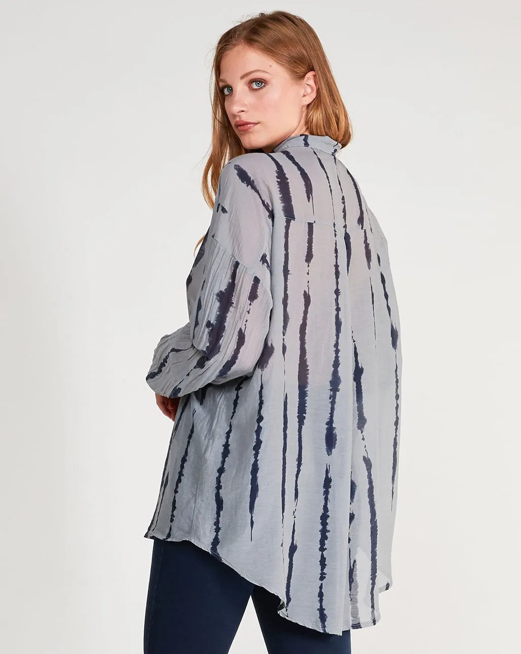 Cotton Silk Blend Button-Up Shirt