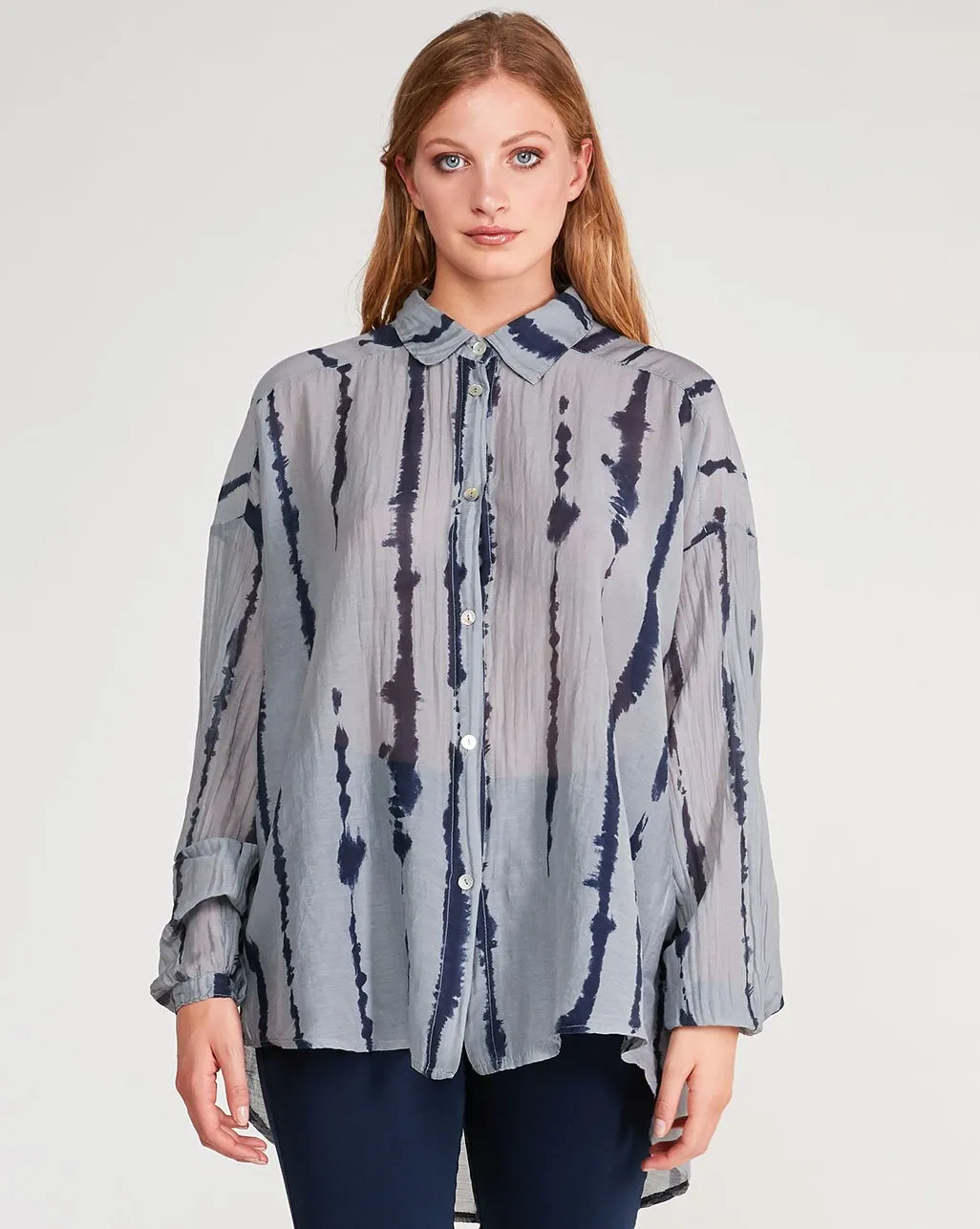 Cotton Silk Blend Button-Up Shirt
