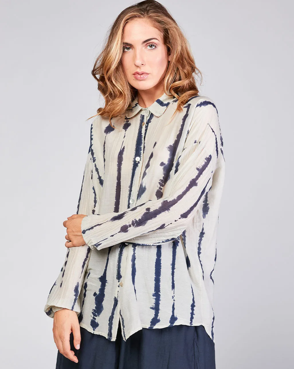 Cotton Silk Blend Button-Up Shirt