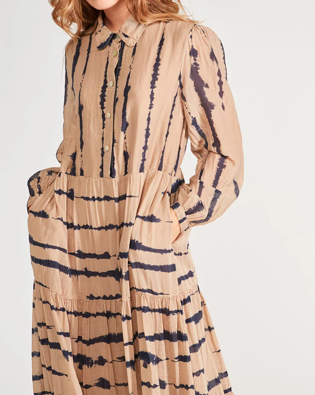 Cotton Silk Blend Button-Up Shirtdress