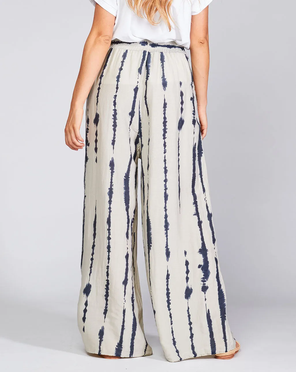 Cotton Silk Blend Drip Striped Elasitc Waist Palazzo Pant