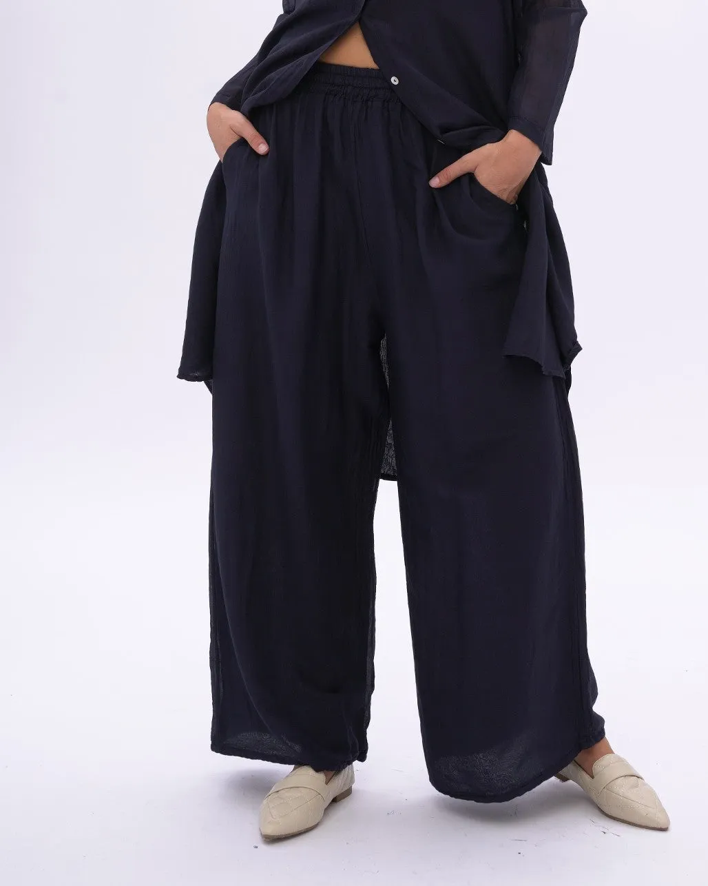 Cotton Silk Blend Elastic Waist Pants