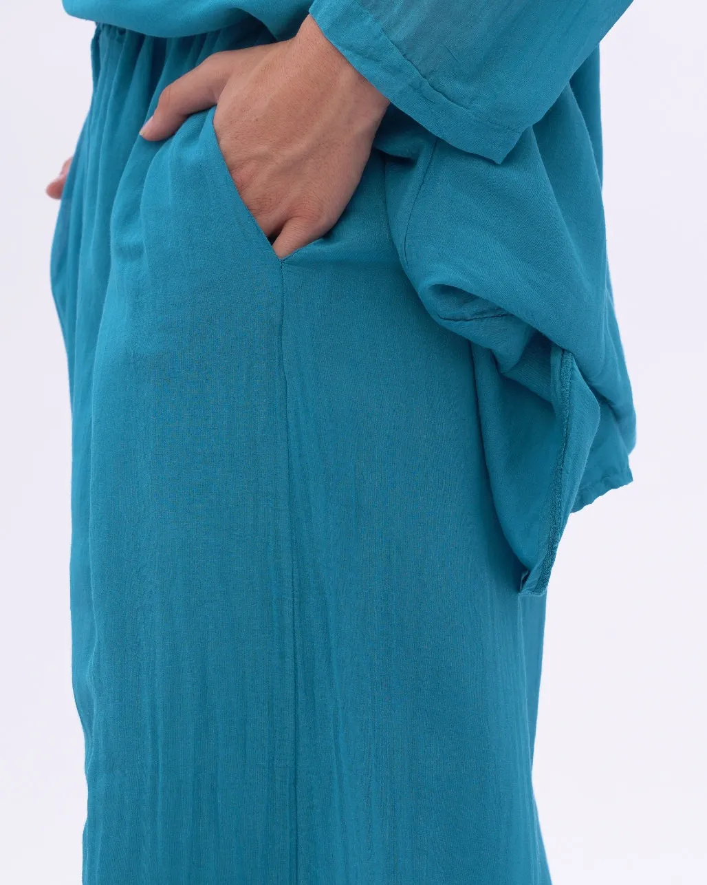 Cotton Silk Blend Elastic Waist Pants