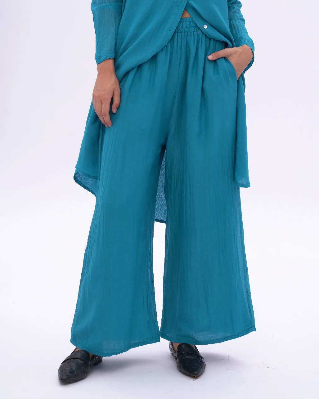 Cotton Silk Blend Elastic Waist Pants