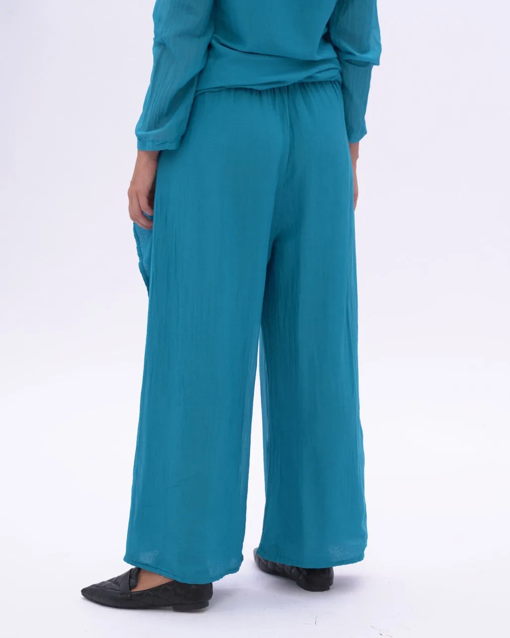Cotton Silk Blend Elastic Waist Pants
