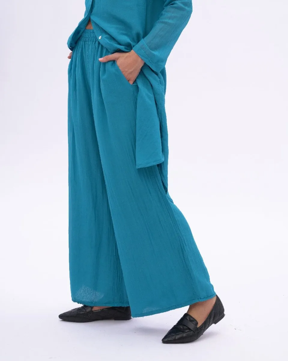 Cotton Silk Blend Elastic Waist Pants