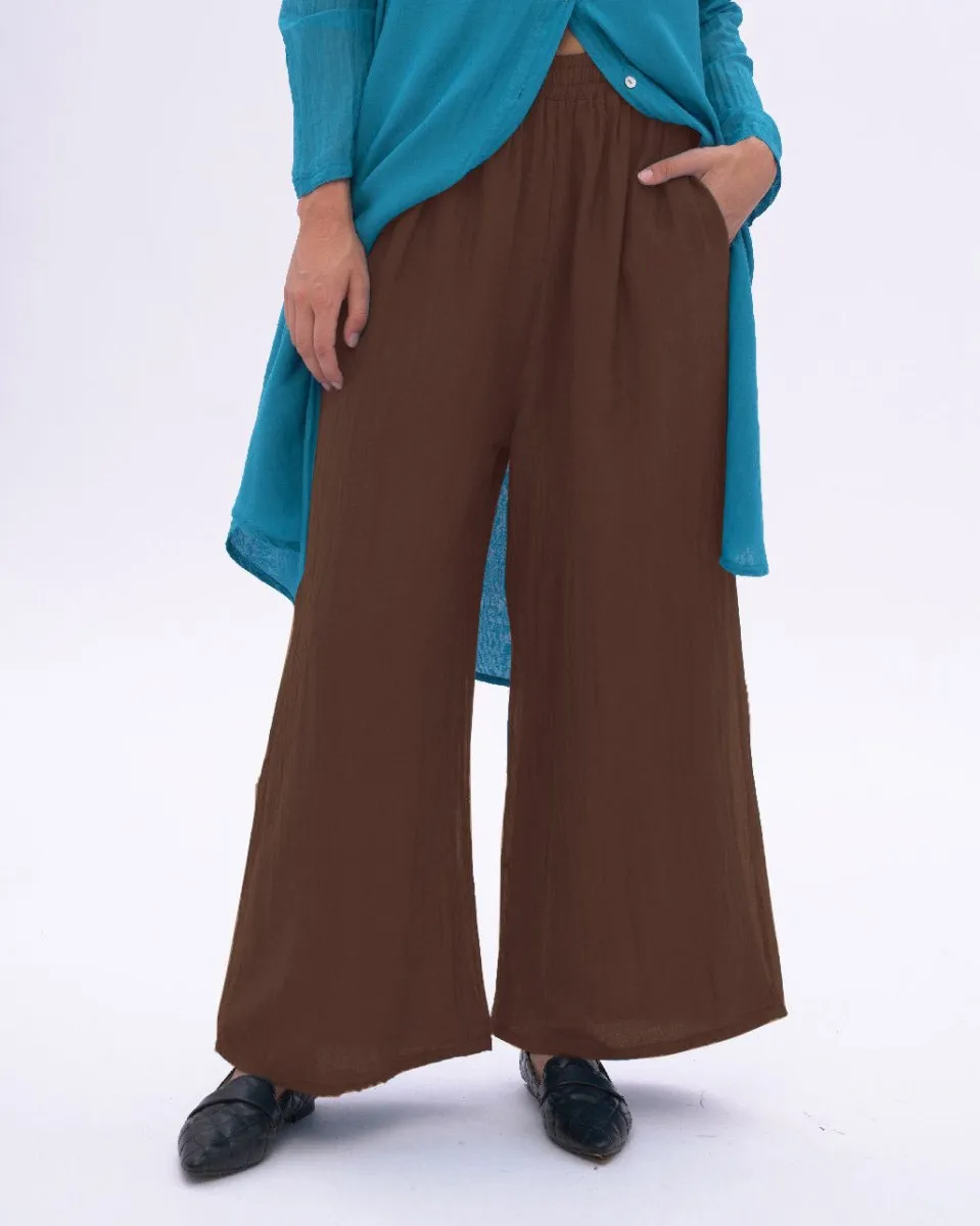 Cotton Silk Blend Elastic Waist Pants