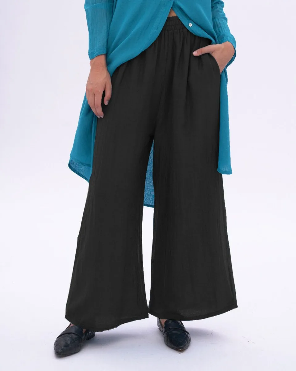 Cotton Silk Blend Elastic Waist Pants