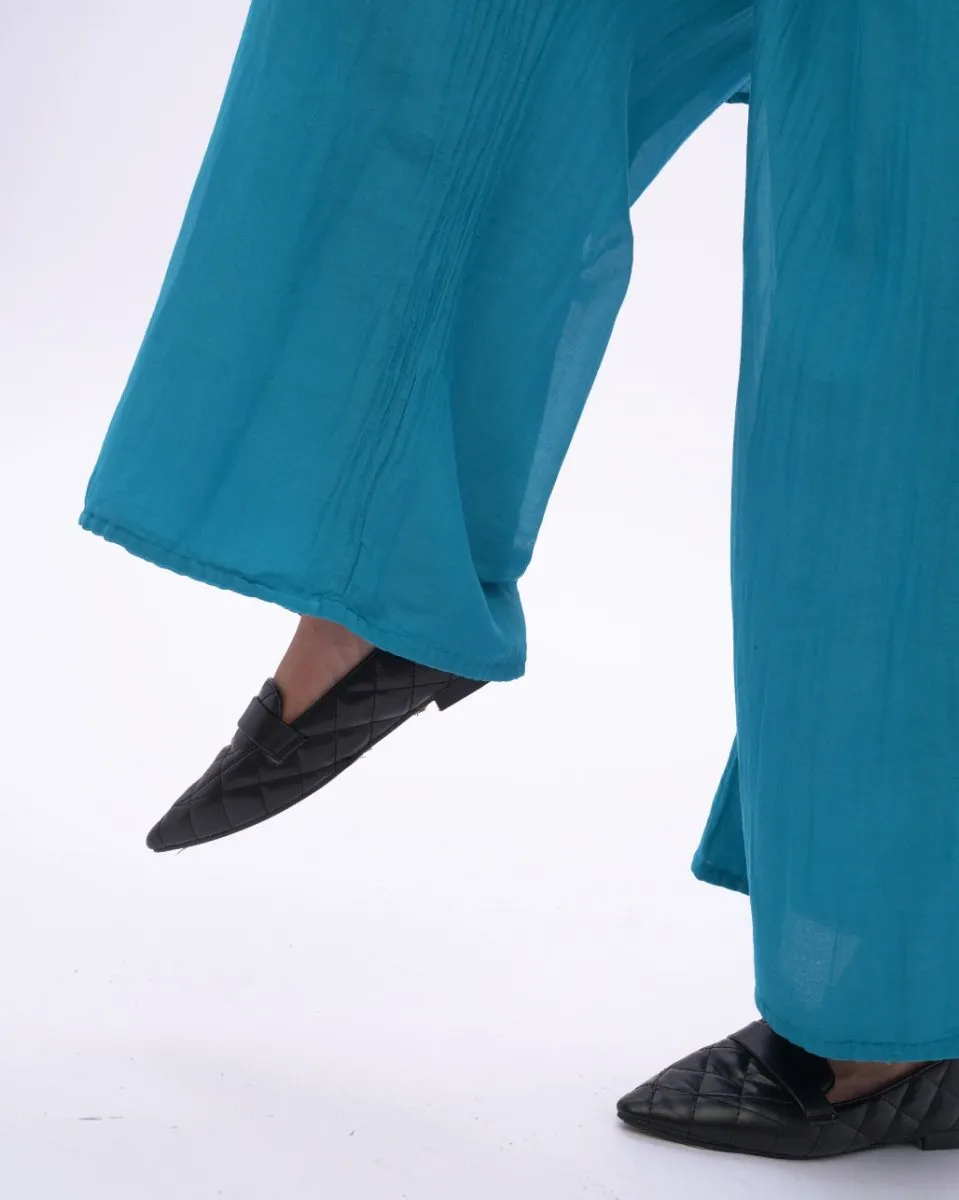 Cotton Silk Blend Elastic Waist Pants
