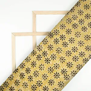Cream And Black Floral Pattern Handblock Kalamkari Cotton Silk Fabric